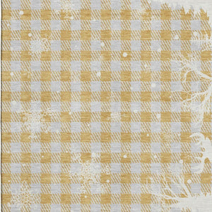 HomeRoots 8' X 10' Gingham Washable Area Rug in Gold, Gray & Ivory – UV Protected, Stain Resistant, Durable Design 702315
