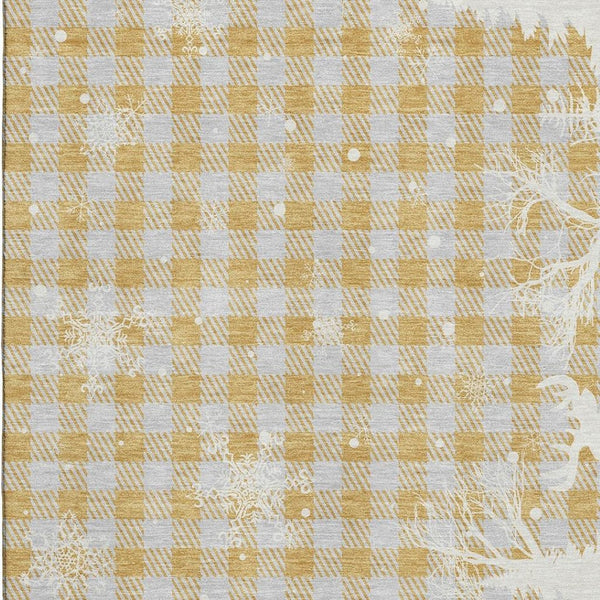 HomeRoots 8' X 10' Gingham Washable Area Rug in Gold, Gray & Ivory – UV Protected, Stain Resistant, Durable Design 702315