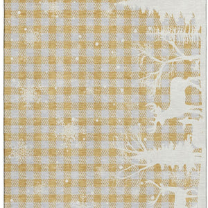 HomeRoots 8' X 10' Gingham Washable Area Rug in Gold, Gray & Ivory – UV Protected, Stain Resistant, Durable Design 702315