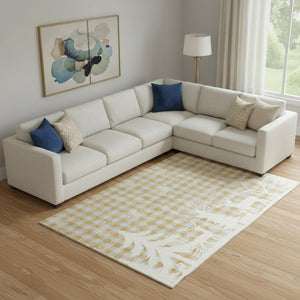 HomeRoots 10' Stylish Gold, Gray & Ivory Gingham Area Rug - Washable, UV-Protected for Indoor & Outdoor Use 702317