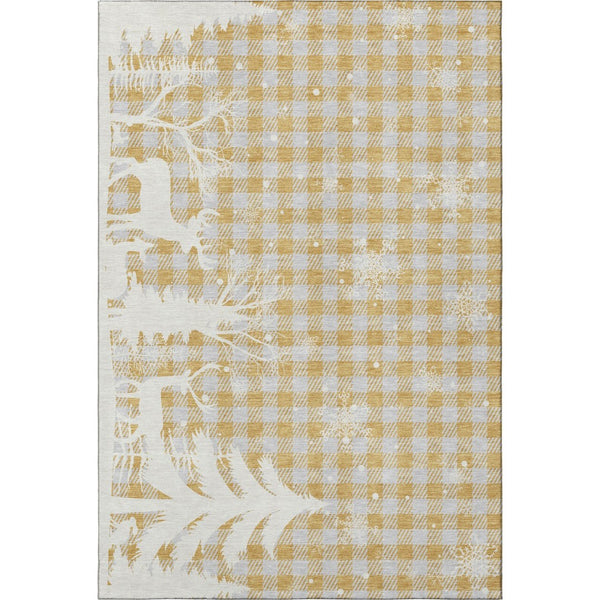 HomeRoots 10' Stylish Gold, Gray & Ivory Gingham Area Rug - Washable, UV-Protected for Indoor & Outdoor Use 702317