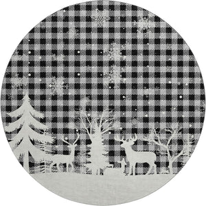 HomeRoots 8' Gray Black And Ivory Gingham Washable Round Rug - Durable, UV Protected, Easy-Care for Family Spaces 702320