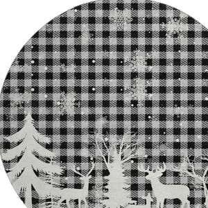 HomeRoots 8' Gray Black And Ivory Gingham Washable Round Rug - Durable, UV Protected, Easy-Care for Family Spaces 702320