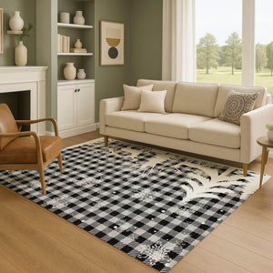 HomeRoots 10' Gingham Washable Area Rug in Gray, Black & Ivory - UV Protected, Durable & Pet-Friendly Design! 702323
