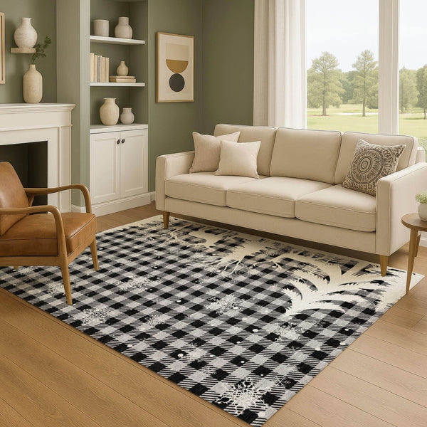 HomeRoots 10' Gingham Washable Area Rug in Gray, Black & Ivory - UV Protected, Durable & Pet-Friendly Design! 702323