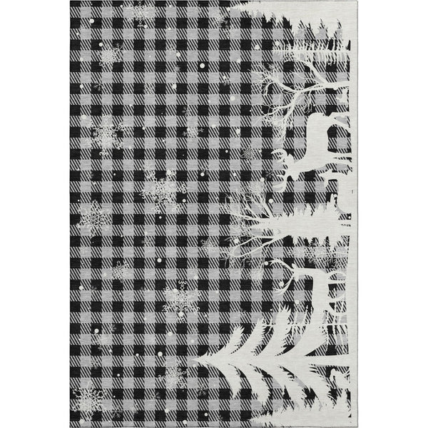 HomeRoots 10' Gingham Washable Area Rug in Gray, Black & Ivory - UV Protected, Durable & Pet-Friendly Design! 702323