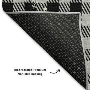 HomeRoots 10' Gingham Washable Area Rug in Gray, Black & Ivory - UV Protected, Durable & Pet-Friendly Design! 702323