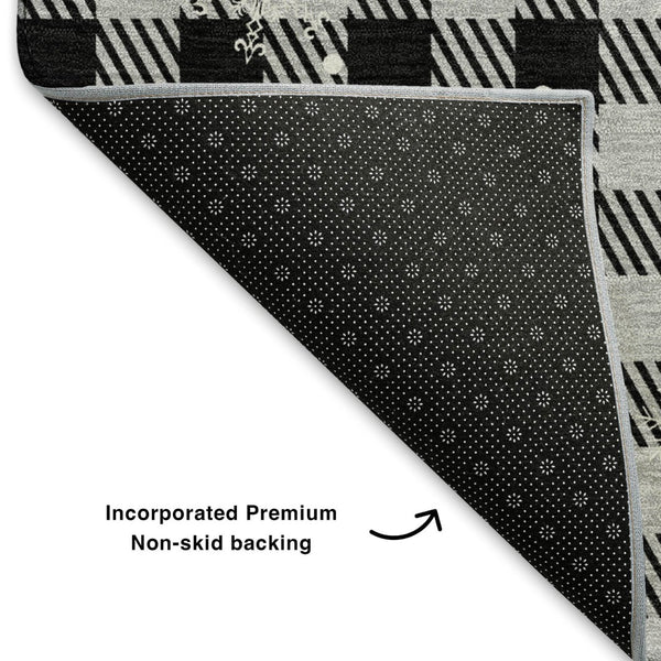 HomeRoots 10' Gingham Washable Area Rug in Gray, Black & Ivory - UV Protected, Durable & Pet-Friendly Design! 702323