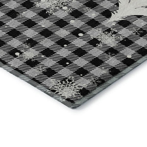 HomeRoots 10' Gingham Washable Area Rug in Gray, Black & Ivory - UV Protected, Durable & Pet-Friendly Design! 702323
