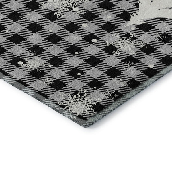 HomeRoots 10' Gingham Washable Area Rug in Gray, Black & Ivory - UV Protected, Durable & Pet-Friendly Design! 702323