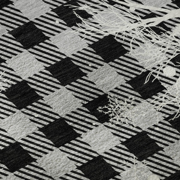 HomeRoots 10' Gingham Washable Area Rug in Gray, Black & Ivory - UV Protected, Durable & Pet-Friendly Design! 702323