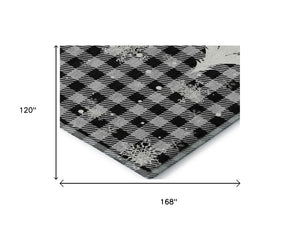 HomeRoots 10' Gingham Washable Area Rug in Gray, Black & Ivory - UV Protected, Durable & Pet-Friendly Design! 702323