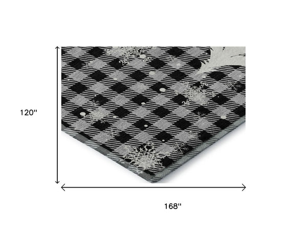 HomeRoots 10' Gingham Washable Area Rug in Gray, Black & Ivory - UV Protected, Durable & Pet-Friendly Design! 702323