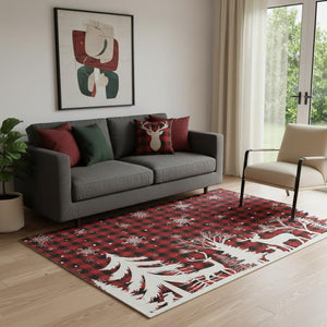 HomeRoots 5' X 8' Red Black And Ivory Gingham Area Rug - Washable, Stain-Resistant, UV Protected Charm! 702325