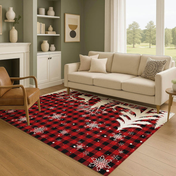 HomeRoots 5' X 8' Red Black And Ivory Gingham Area Rug - Washable, Stain-Resistant, UV Protected Charm! 702325