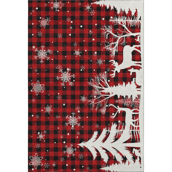 HomeRoots 5' X 8' Red Black And Ivory Gingham Area Rug - Washable, Stain-Resistant, UV Protected Charm! 702325