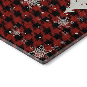 HomeRoots 5' X 8' Red Black And Ivory Gingham Area Rug - Washable, Stain-Resistant, UV Protected Charm! 702325