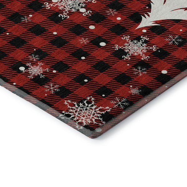 HomeRoots 5' X 8' Red Black And Ivory Gingham Area Rug - Washable, Stain-Resistant, UV Protected Charm! 702325