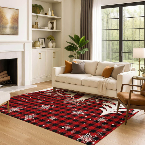 HomeRoots 5' X 8' Red Black And Ivory Gingham Area Rug - Washable, Stain-Resistant, UV Protected Charm! 702325