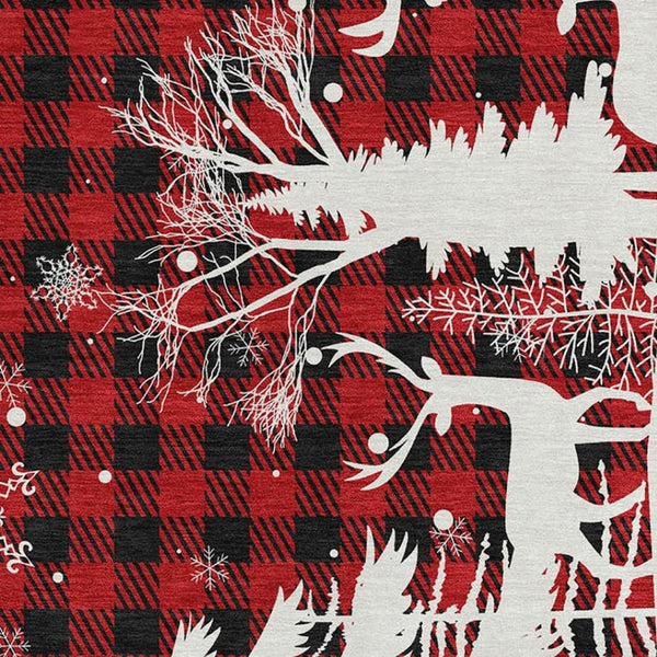 HomeRoots 5' X 8' Red Black And Ivory Gingham Area Rug - Washable, Stain-Resistant, UV Protected Charm! 702325