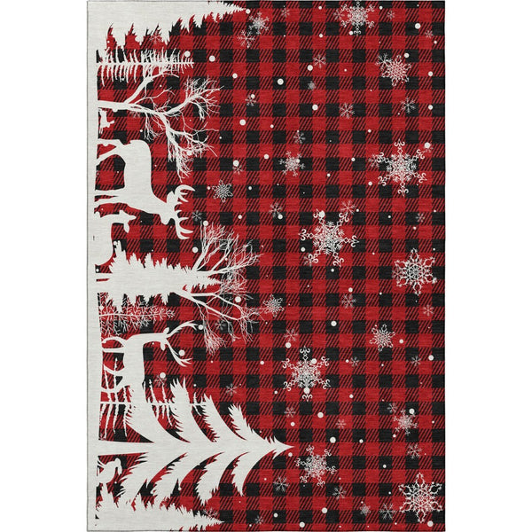 HomeRoots 5' X 8' Red Black And Ivory Gingham Area Rug - Washable, Stain-Resistant, UV Protected Charm! 702325