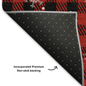 HomeRoots 8' Red Black And Ivory Gingham Round Rug - Washable, UV-Protected, Stain-Resistant & Stylish Decor 702326