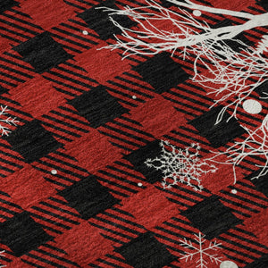 HomeRoots 8' Red Black And Ivory Gingham Round Rug - Washable, UV-Protected, Stain-Resistant & Stylish Decor 702326