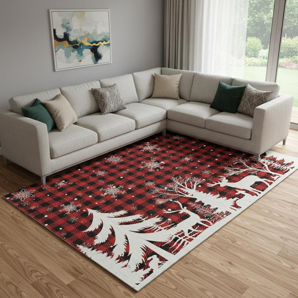 HomeRoots 8' X 10' Classic Red Black Ivory Gingham Washable Area Rug with UV Protection for Everyday Living 702327