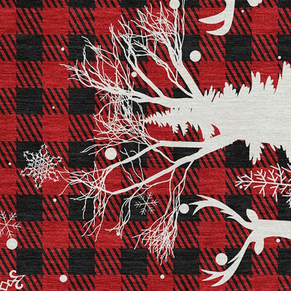 HomeRoots 8' X 10' Classic Red Black Ivory Gingham Washable Area Rug with UV Protection for Everyday Living 702327