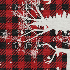 HomeRoots 9' x 12' Classic Red, Black & Ivory Gingham Washable Area Rug with UV Protection for Any Space 702328