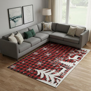 HomeRoots 10' Classic Red Black Ivory Gingham Washable Area Rug - Durable, Stain Resistant, UV Protected Design 702329