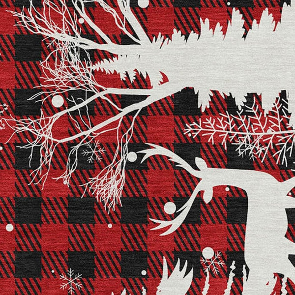 HomeRoots 10' Classic Red Black Ivory Gingham Washable Area Rug - Durable, Stain Resistant, UV Protected Design 702329