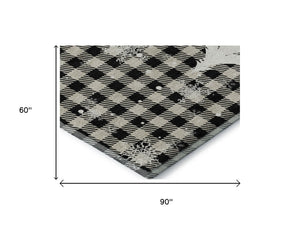 HomeRoots 5' X 8' Washable Gingham Area Rug in Taupe, Black & Ivory - Durable, UV-Protected & Easy-Care Design 702331