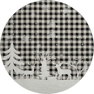 HomeRoots 8' Washable Round Gingham Rug in Taupe, Black & Ivory - UV Protected, Durable & Easy to Clean 702332