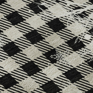 HomeRoots 8' Washable Round Gingham Rug in Taupe, Black & Ivory - UV Protected, Durable & Easy to Clean 702332