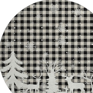 HomeRoots 8' Washable Round Gingham Rug in Taupe, Black & Ivory - UV Protected, Durable & Easy to Clean 702332