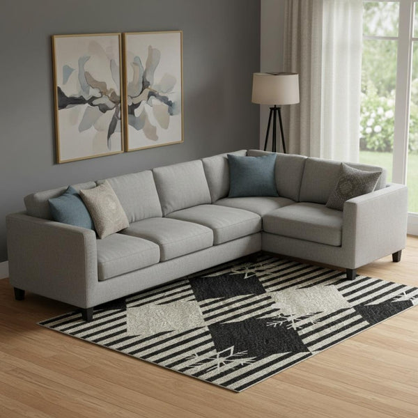HomeRoots 9' X 12' Taupe, Black & Ivory Gingham Area Rug - Washable, UV Protected, Perfect for High-Traffic Spaces! 702334