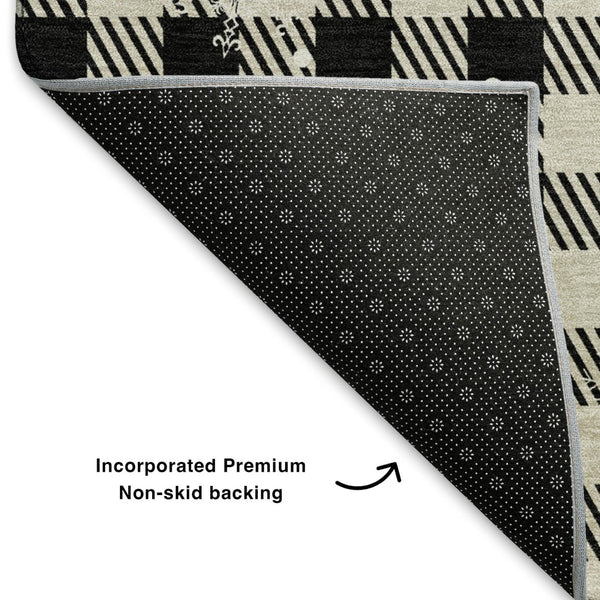 HomeRoots 9' X 12' Taupe, Black & Ivory Gingham Area Rug - Washable, UV Protected, Perfect for High-Traffic Spaces! 702334