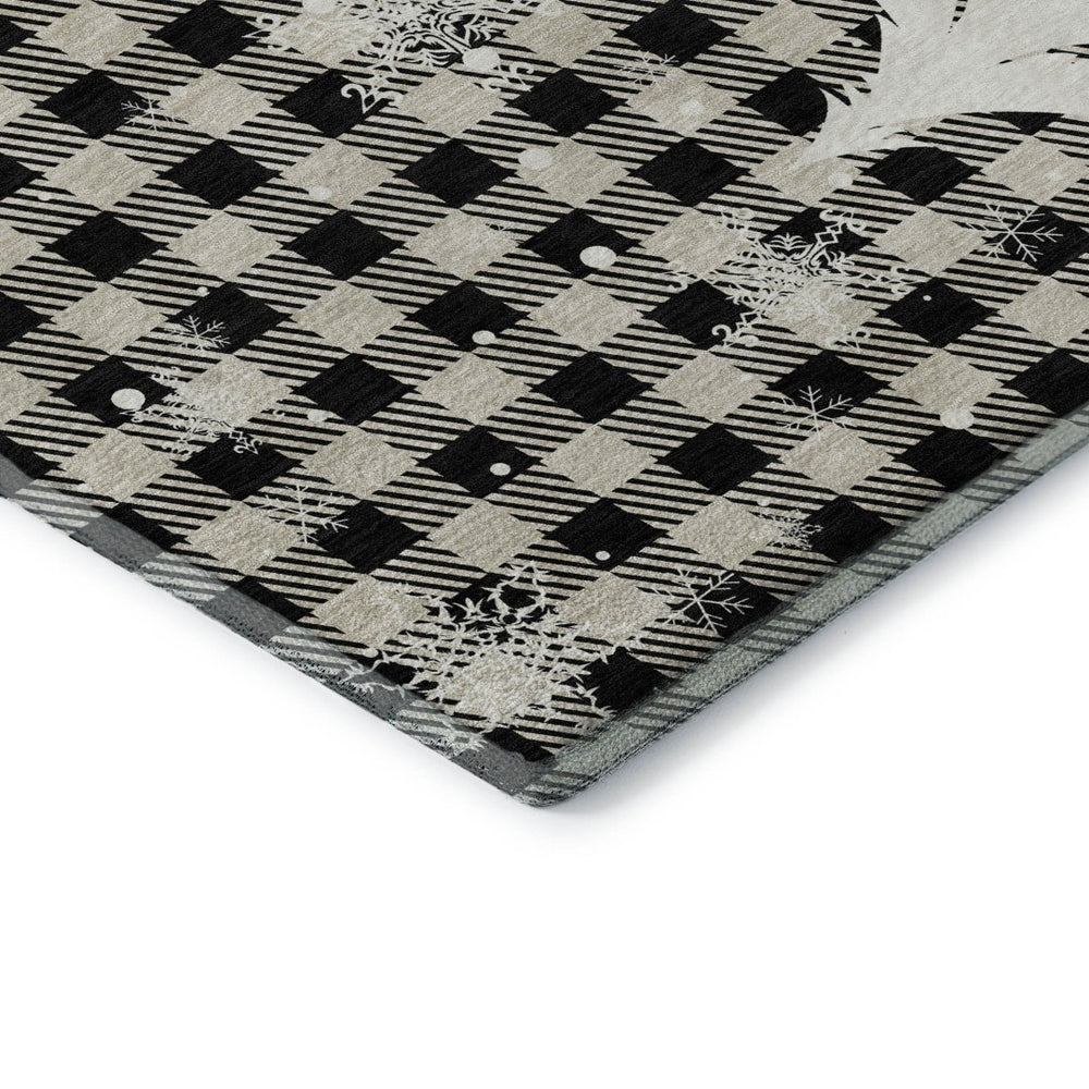 HomeRoots 9' X 12' Taupe, Black & Ivory Gingham Area Rug - Washable, UV Protected, Perfect for High-Traffic Spaces! 702334