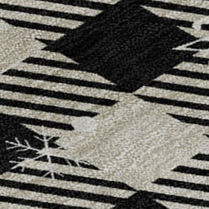 HomeRoots 9' X 12' Taupe, Black & Ivory Gingham Area Rug - Washable, UV Protected, Perfect for High-Traffic Spaces! 702334
