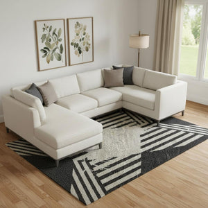 HomeRoots 10' Classic Taupe, Black & Ivory Gingham Area Rug - Washable, UV Protected, Ideal for High-Traffic Spaces 702335