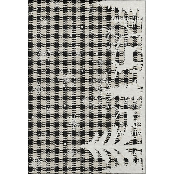 HomeRoots 10' Classic Taupe, Black & Ivory Gingham Area Rug - Washable, UV Protected, Ideal for High-Traffic Spaces 702335