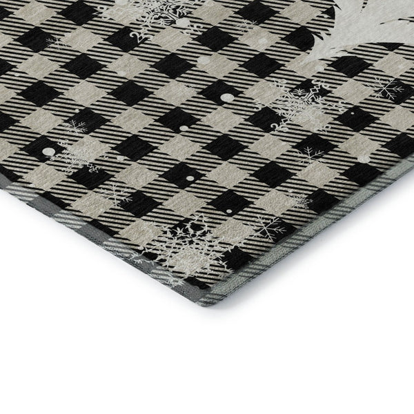 HomeRoots 10' Classic Taupe, Black & Ivory Gingham Area Rug - Washable, UV Protected, Ideal for High-Traffic Spaces 702335