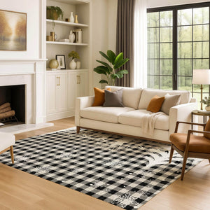 HomeRoots 10' Classic Taupe, Black & Ivory Gingham Area Rug - Washable, UV Protected, Ideal for High-Traffic Spaces 702335