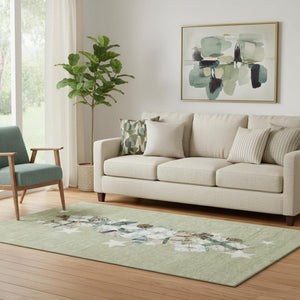 HomeRoots 5' X 8' Geometric Washable Area Rug in Artichoke Green, Beige & Ivory - Durable, Stylish & UV Protected 702337