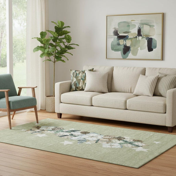 HomeRoots 5' X 8' Geometric Washable Area Rug in Artichoke Green, Beige & Ivory - Durable, Stylish & UV Protected 702337