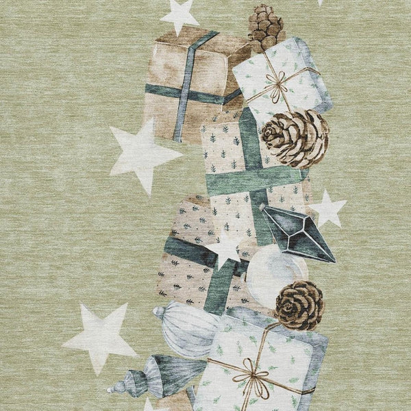 HomeRoots 5' X 8' Geometric Washable Area Rug in Artichoke Green, Beige & Ivory - Durable, Stylish & UV Protected 702337