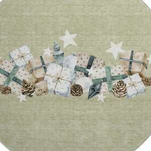 HomeRoots 8' Modern Geometric Artichoke Green Beige Ivory Round Rug - Washable, UV Protected, Non-Slip Safety 702338