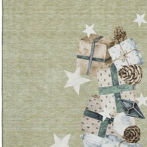 HomeRoots 8' X 10' Artichoke Green Beige Ivory Geometric Area Rug - Washable, UV Protected, Pet-Friendly Design 702339