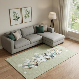 HomeRoots 10' X 14' Artichoke Green Beige Ivory Geometric Area Rug - Durable, Washable, UV Protected & Stylish! 702341